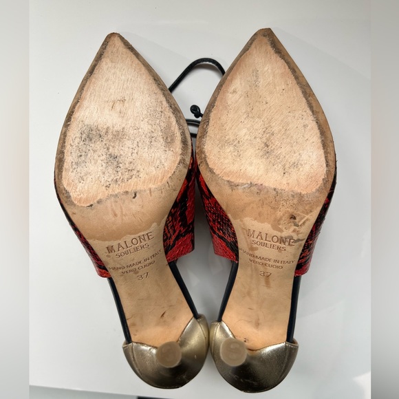 MALONE SOULIERS Lace-Up Snakeskin Leather Pointed Toe Heels Size 7 - Picture 7 of 9